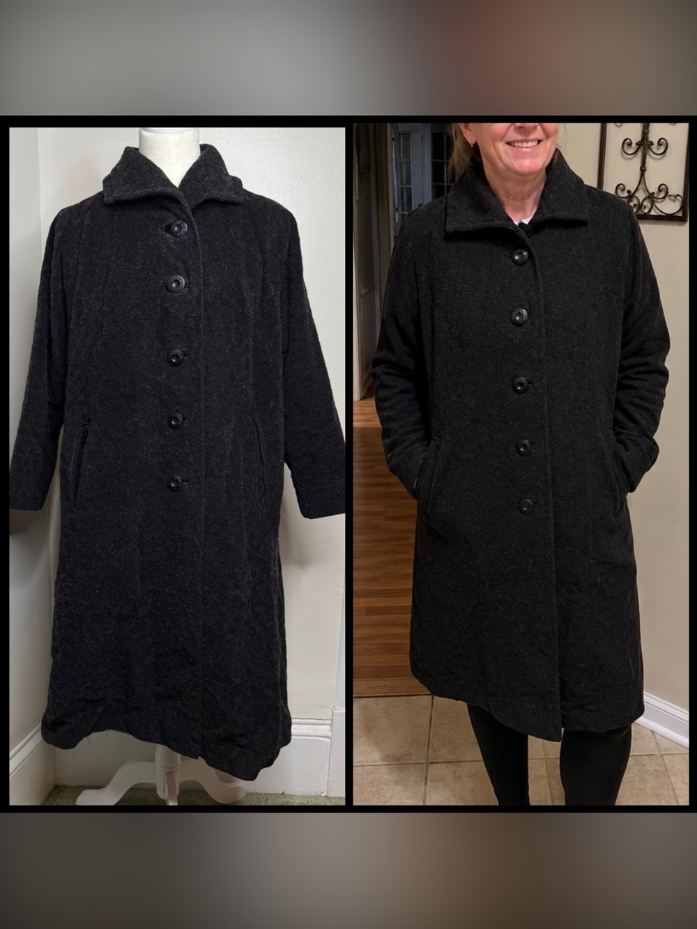 Flawed Vintage 60s Hillmoor New York Long Coat Wool Black/Charcoal Gray